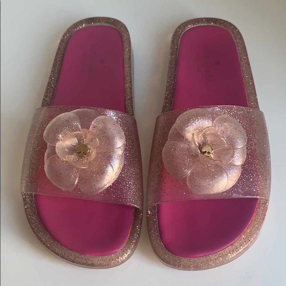 Kate Spade Pink Glitter PVC Pool Slides Size 9